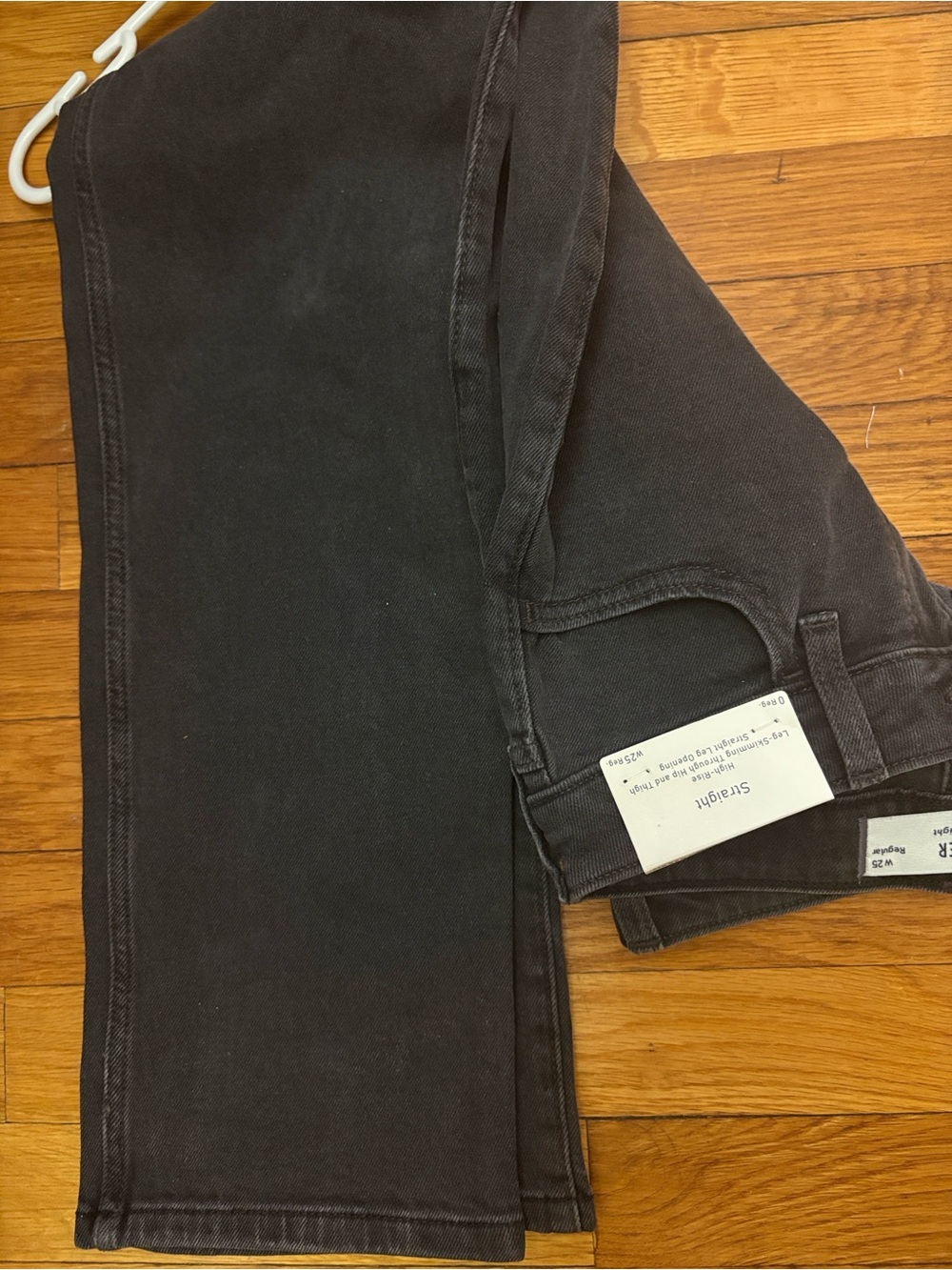 Women’s high rise straight Jeans in Dark Charcoal Black.